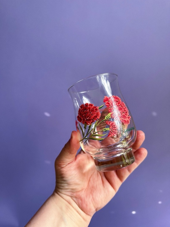 Other - Vintage January Carnation Flower of the Month Glass Tumbler